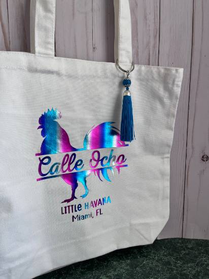 Rooster Tote Bag with Blue tassel