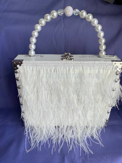 White Ostrich & Pearls Handbag